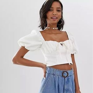 ASOS CROP DENIM WHITE TOP
